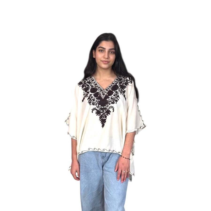 white mini kaftan with black embroidery